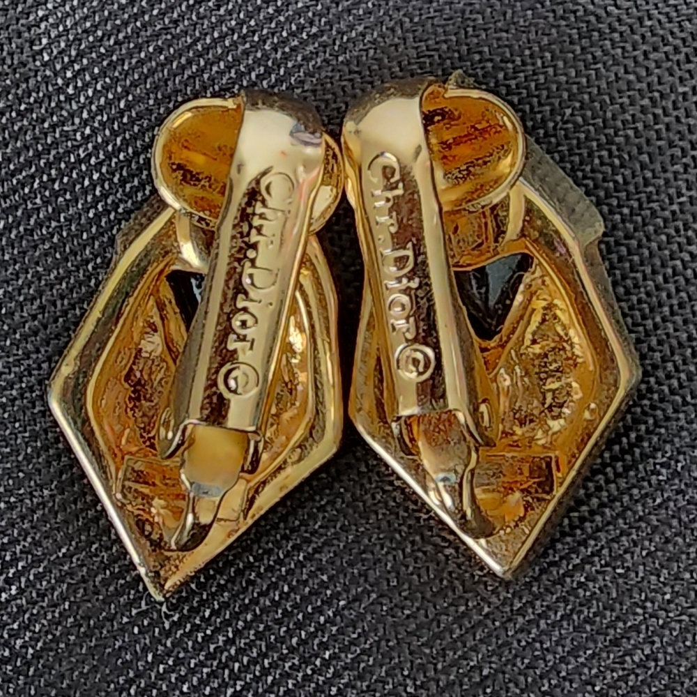 Auth Dior Enamel Rhinestone Necklace And Clipon Gold Stud Earrings - Picture 4 of 14